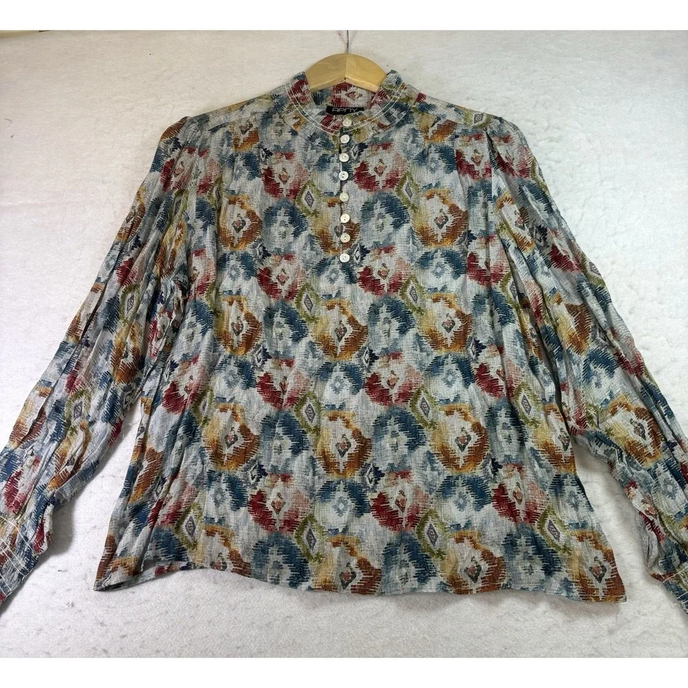 APNY Women's Tunic Top Size Large  Long Sleeve Lightweight Colorful Boho Aztec